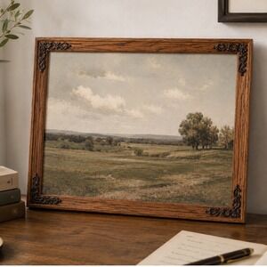 Vintage Oak Wood Picture Frame Ornate Scroll Corner Detail 12x15 Landscape